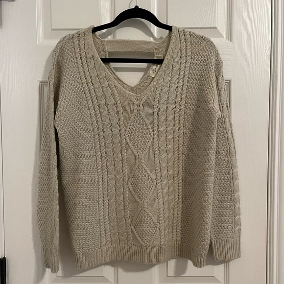 RD Style Cream Cable Knit Cutout Back Sweater Size Small Classic Preppy Nautical - Picture 2 of 4
